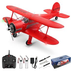 CKYSCHN WLtoys A300 4-Ch RC Plane, Beechcraft D-17 RC Airplanes with Lights, 6G/3D Brushless RC Planes with 2 Batteries, 2.4G Remote Control RC Airplanes Gifts for Adults (Red)