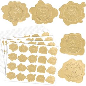 300Pcs Christmas Envelope Seals Stickers Gold Embossed Wax Foil Seal Looking Stickers Self Adhesive Wax Envelope Stickers for Christmas Holiday Wedding Party