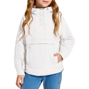 Haloumoning Girls Winter Quilted Hoodies Kids Pullover Hooded Sweatshirts with Pockets 5-14 Years