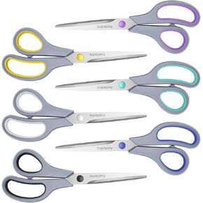 مقص 8.5 بوصة، 6 مقصات لجميع الأغراض مع مقابض ناعمة مريحة، مقص حاد للمكتب والمنزل DIY لوازم الخياطة اليدوية المصنوعة من القماش، واللوازم المكتبية، واللوازم المدرسية، واليد اليمنى/اليسرى in Kuwait