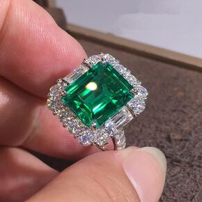 5ct Emerald Square Ring for Women 925 Sterling Silver Green Ring for Women Promise Ring for Her Cubic Zirconia Cocktail Rings CZ Diamond Engagement Ring Anniversary Valentine's Day Size 6-10（9）