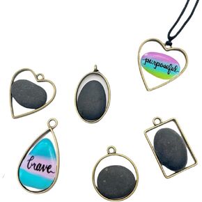 CYLHCM 5PCS River Pebbles Necklace,River Rock Pendants, Rock Necklaces, Nature River Pebbles, Flat Rocks for Painting, DIY, Necklaces,Earrings,Crafts, Decoration (Bronze)
