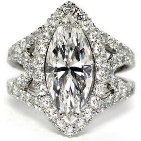 hsiyyecg Marquise Cut Cubic Zirconia CZ Halo Wedding Engagement Statement Ring Women's Silver Half Eternity Band Promise Wide Ring Sizes 6-10（6）