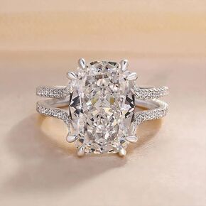 Huge Shiny Elongated Cushion Cut Bridal Engagement Ring for Women,Cubic Zirconia CZ Platinum Plated Silver Wedding Rings Simulated Diamond Promise Ring（7）