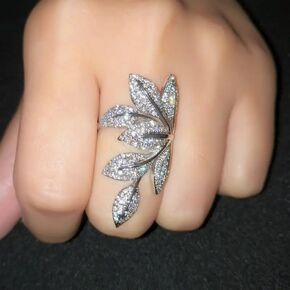 Leaf Ring for Women Leaf Decorated Zirconia pop Fashion Ring Leaf Ring Women Index Finger Exaggerated Finger Ring Flower Ring Statement Ring Eternity Engagement Wedding Ring（8）