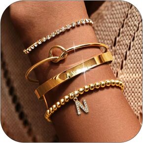 choice of all Gold Bangle Bracelets for Women Gold Beaded Bracelets With Letter Tennis Beaded Knot Cuff Bracelet for Women Non Tarinish