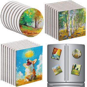 Saysurey 24 Pack Mini Magnetic Canvas Panel Canvas Boards for Painting Magnetic Canvas Boards for Fridge Multi Shape Round Square Rectangle Canvas for Fridge Locker Art Paints Crafts DIY