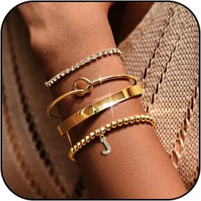 choice of all Gold Bangle Bracelets for Women Gold Beaded Bracelets With Letter Tennis Beaded Knot Cuff Bracelet for Women Non Tarinish in Saudi Arabia