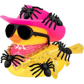 wonuu Halloween Rubber Duck Spider Decorations Duck Car Ornaments Halloween Accessories Sunglasses and Necklace Special Prop, Pink
