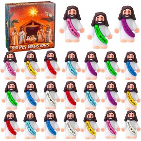 24 Pcs Jesus Toys Original Design Mini Rubber Little Jesus Figurine to Hide and Seek Religious Party Favors Sunday School Craft Baptism Gifts for Christmas Stocking Stuffers