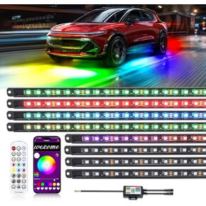 8PCS Car Underglow Light Bar Kit - Wireless App & Remote Control Dreamcolor Chasing Lights, Aluminum Exterior Underbody Multicolor Soundsync Neon Light Strip for Car Truck RV