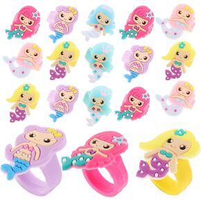 Vaguelly 24PCS Mermaid Rings for Little Girls,Cute Kids Rings Girl Pretend Play and Dress Up Rings,for Mermaid Birthday Baby Shower Party Favors,Random Color