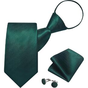 DiBanGu Mens Adjustable Zipper Ties, Woven Paisley Striped Plaid Necktie and Pocket Square Cufflinks Set Pre-tied Wedding Tie