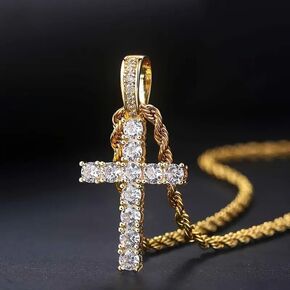 Mnyixsi Cross Necklace for Women 925 Solid Sterling Silver Cubic Zirconia with Gold Twist Chain Cross Infinity Loop Princess Pendant Necklace Faithful for Women womensGold