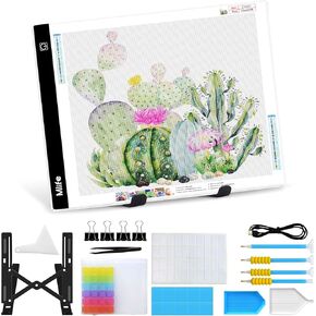 Mlife A2 Light Box Kit for Diamond Art Painting, Adjustable Brightness Diamond Light Pad for Tracing Pad, Light Board Diamond Art Painting Accessory, Diamond Art Tools for Full Drill Art
