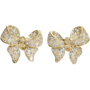 Metmejiao Silver Sparkly Bow Earrings for Women Rhinestone Cubic Zircon Bow Statement Earrings for Wedding Bridal Prom Jewelry Gift Gold