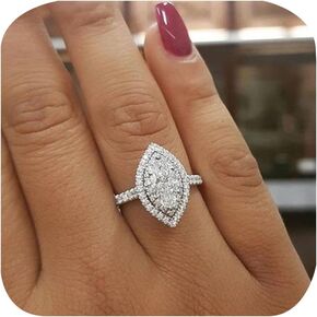 Delicate Marquise Cut Halo Ring for Women Cubic Zirconia Wedding Band CZ Promise Anniversary Art Deco Simulated Diamond Ring Engagement Moissanite Statement Bridal Eternal Promise Ring Size 8