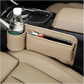 Car Seat Gap Filler, Multifunctional Leather Front Seat Organizer with Cup Holder, Adjustable Vehicle Seat Gap Storage Box Between Seat and Console, Car Accessories (Black, Driver's Seat)