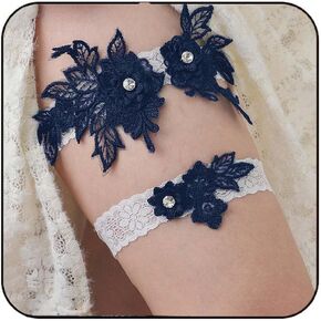 Latious Lace Bride Wedding Garters Set Blue Bridal Garter Floral Leg Ring Garter Prom Accessories for Women