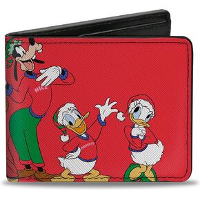 Disney Wallet, Bifold, Disney Holiday Christmas Sensational Six Group Pose Red, Vegan Leather