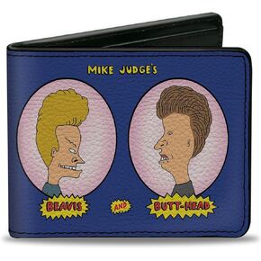 MTV Wallet, Bifold, Beavis and Butt Head Title Logo and Portrait Profiles Blue, Vegan Leather