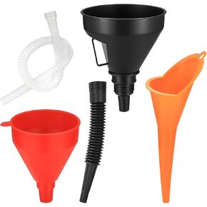 3 PCS Car Funnel Set, Plastic Wide-Mouth Funnel with Flexible Long Hose, Universal Fuel Funnel with Removable Nozzle & Filter for Most Vehicles, Exterior Car Accessories