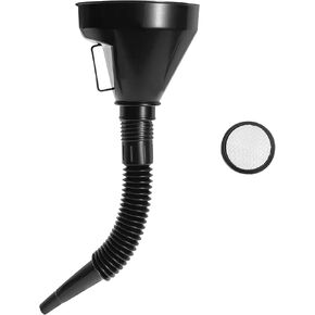 Wide Mouth Oil Funnel with Flexible Extension, Plastic Car Nozzle Hose with Handle and Removable Mesh Screen Filter for Water, Gasoline, Coolant, Transmission, Engine Oil