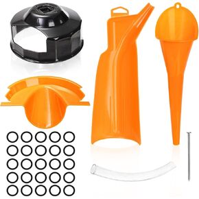 Set of 6 Motorcycle Oil Funnel Kit, Primary Case Oil Funnel Drip Free Oil Filter Funnel with 30 Pcs O-Ring, Crankcase Fill Funnel Oil Filter Wrench with Tube & Nail for Harley Dyna