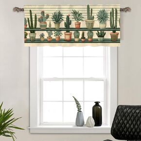1 Panel Cute Cartoon Cactus Curtain Valance for Windows, Desert Green Plant Succulent Rod Pocket Short Window Treatment Decor Drapes for Kitchen, Bathroom, 54" X 18"