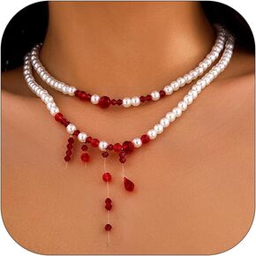 Blood Pearl Necklace for Women Bloood Necklace Vampire Necklace Dripping Bloody Choker Necklace Pearl Choker Necklace Halloween Party Costume
