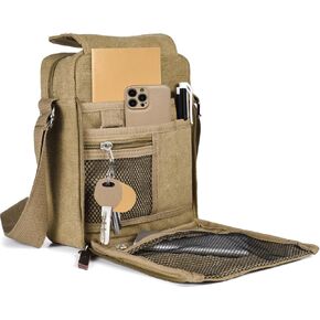 Small Canvas Messenger Bag Chest Bag Travel Bag, Mini Crossbody Bag Shoulder Bag for Men Women Multi Pocket Purses