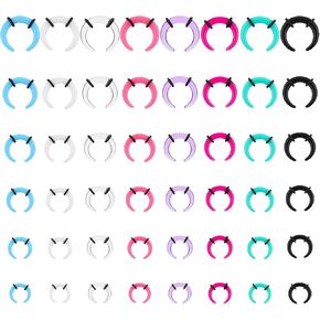 Acrylic Septum Stretching Kit 48Pcs 14G 12G 10G 8G 6G 4G Septum Pincher 8 Colors Septum Gauge Kit with Black O-Rings Buffalo Horseshoe Nose Ring for Stretching Pierced Nose Ear