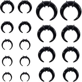 18Pcs Septum Stretching Kit 14G-00G Septum Pincher C Shape Buffalo Septum Piercing Kit Tapers for Ear Gauges Stretching Kit Septum Rings with Black O-Rings for Stretching Pierced Nose Ear
