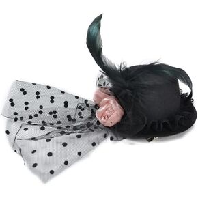 Expo International Lindsey Fascinator Mini Top Hat with Pink Satin Roses Hair Accessory, Black