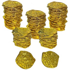 100 Pcs Pirate Coins Plastic Coins Fake Play Coins Replica Spanish Doubloons for Halloween Pirate Adventure Themed Party St. Patrick's