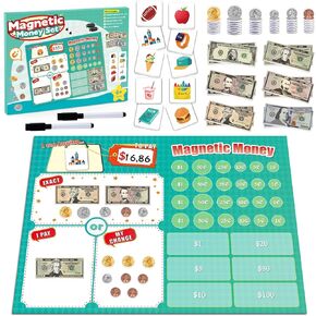 Magnetic Play Money for Kids, Fake Money for Teaching Prop Money Realistic Bills and Coins, Pretend Play Toys, Math Games for Toddlers, Learning & Education Toy Money for Classroom Homeschool Supplies