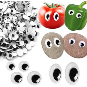 SNAIL GARDEN 1200Pcs Black Wiggle Googly Eyes with Self-Adhesive, 1000Pcs Round Plastic Wiggle Stickers Eyes & 200Pcs Oval Sticker Eyes for Crafts, DIY Projects, Halloween, Christmas DIY Decorations