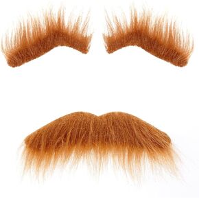 Nydotd Self Adhesive Fake Eyebrows Beard Moustache Facial Hair, Brown Eyebrow and Mustache Set Stick On Cosplay Props for Masquerade Costumes Party Old Man Grandpa Dress Up Accessories for Men