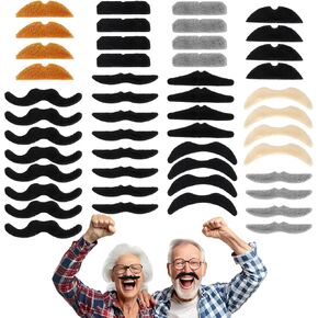 48pcs Mustache Stickers for Face Fake Mustache Fake Beards for Halloween Party Easy to Apply and Remove Self Adhesive Kids Mustaches Funny Mustache Costume for Halloween Costume Masquerade