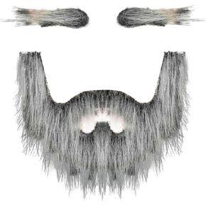 Self Adhesive Fake Mustache Eyebrow Set, Fake Beard Novelty Mustaches for Costume Party, Gray