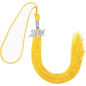 Penta Angel 2024 Graduation Tassel with Silver 2024 Year Charm Pendant Handmade Soft Silky Academic Decoration Tassel for Graduate Cap Hat Party Ceremony Souvenir Gifts (White)