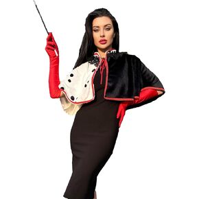 Deville Costume Women Black White Devil Accessories Shawl Dalmatian Costume Adult with Red Gloves