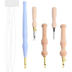 Zreneyfex Adjustable Wooden Handle Punch Needles Hooking Tool Kits Rug Embroidery Pens Embroidery Punch Needle for Embroidery Floss Craft Applique Embellishment