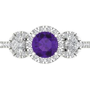 Clara Pucci 1.69ct Round Cut Halo Solitaire 3 stone Natural Amethyst Designer Wedding Bridal art deco Anniversary Ring 14k White Gold