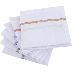Men's Handkerchiefs 100% Soft Cotton Premium White Strap Design Hankie Hankerchieves,Cotton White Handkerchief Set, Hanky.