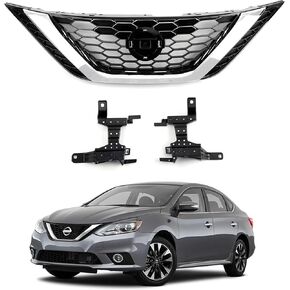 Front Bumper Honeycomb Upper Grille Chrome & Black Grill Fits 2016 2017 2018 Nissan Sentra 62310-3YU0A