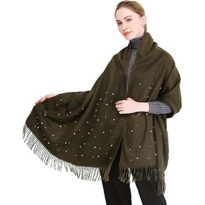 AIRMOOD Winter Ladies Cashmere Scarves Shawl With Artificial Pearls, Warm Pashmina Shawl Wrap Soft Long Christmas Scarf Blanket for Women