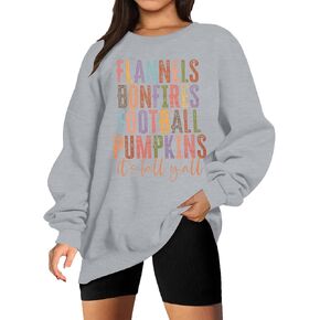 UNIQUEONE Thanksgiving Sweatshirt Women Football Sweater: Flannels Bonfires Football Pumpkin Tops Fall Pumpkin Pullover