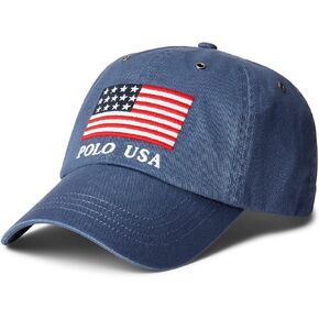 Polo Ralph Lauren Men's Leather Strap Embroidered Chino Baseball Cap (One Size, Navy (Multi Pony))