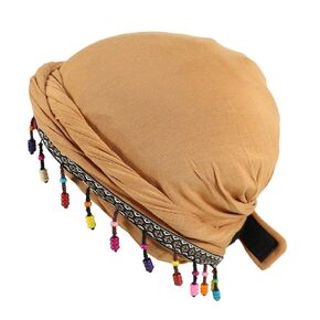 Upgraded Satin Lined Halo Turban for Women Durag Head Wrap Pre-Tied Beading Tassels Braid Beanie Chemo Headwear Caps (Red)